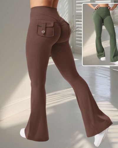Yoga Fitness Flared Pants With Pockets Ins Fashion Slim High Waist Sports Trousers  Scrunch Butt Booty Workout Lifting Leggings